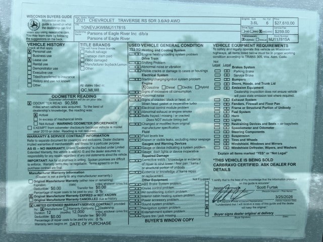 2021 Chevrolet Traverse RS